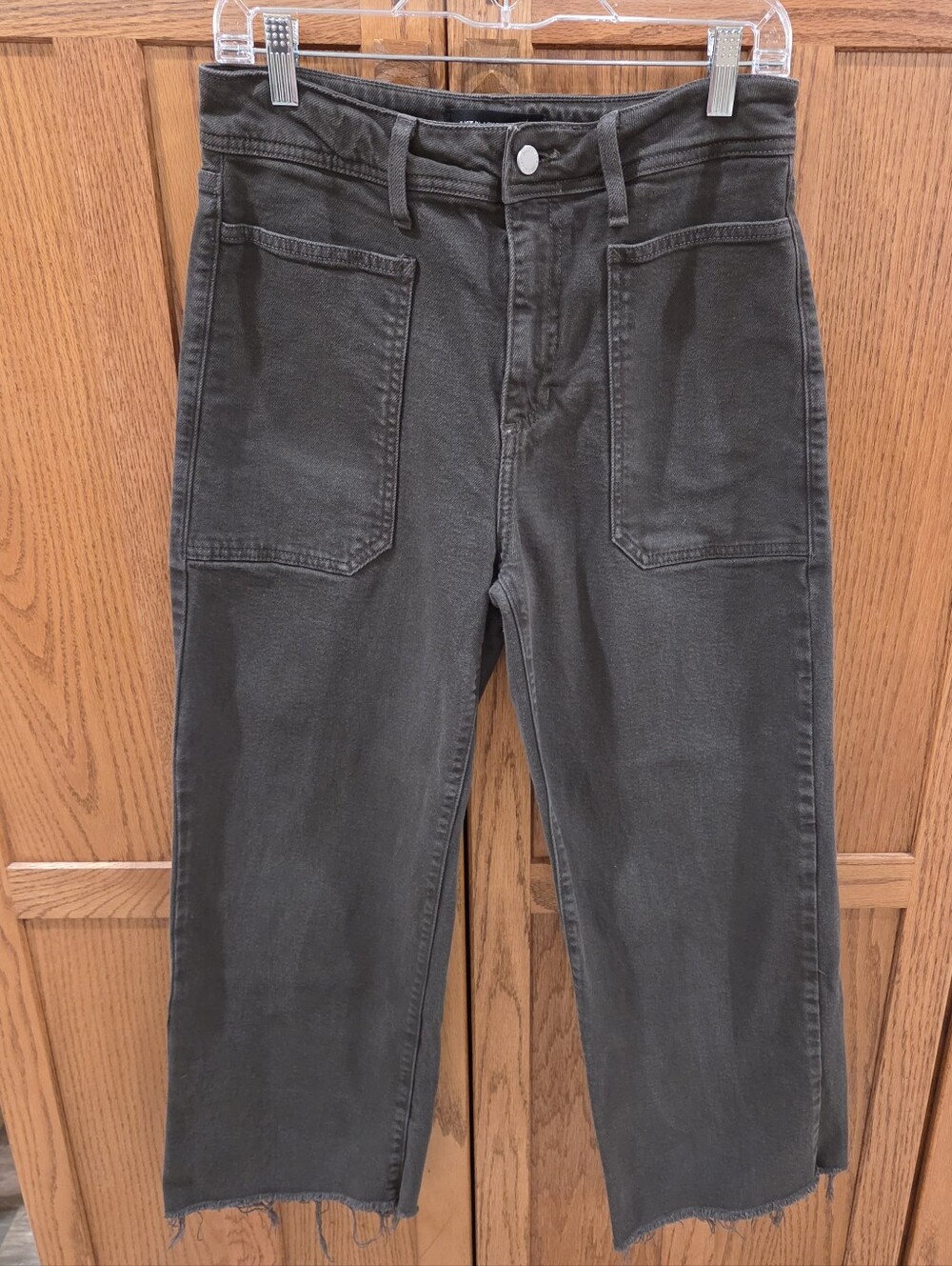 Just Black Denim Nautical Wide Leg Jeans 29 Dark Olive Raw Hem USA Made